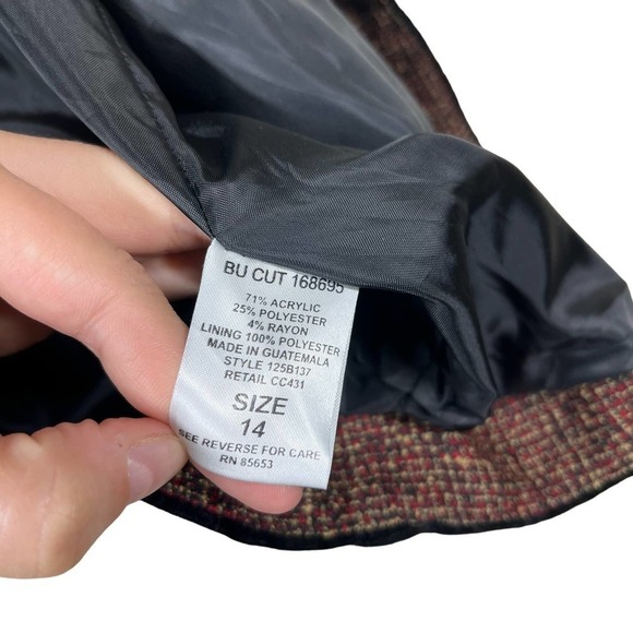 Vintage 80’s Koret Tweed Blazer Velvet Buttons Red Black Size 14 - Picture 12 of 13